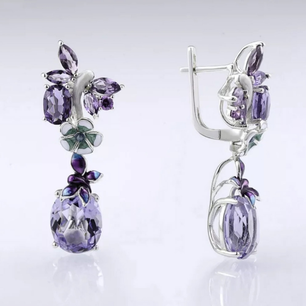 🎀925 Floral Butterfly Amathyst Earrings - Picture 7 of 9